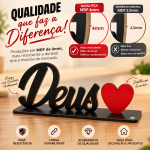 Decoração de Mesa Família MDF com Base Enfeite de Mesa Coração Palavra Decorativa Adesivada 30x10 Cm