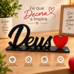 Decoração de Mesa Família MDF com Base Enfeite de Mesa Coração Palavra Decorativa Adesivada 30x10 Cm