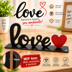 Decoração de Mesa Família MDF com Base Enfeite de Mesa Coração Palavra Decorativa Adesivada 30x10 Cm