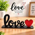 Decoração de Mesa Família MDF com Base Enfeite de Mesa Coração Palavra Decorativa Adesivada 30x10 Cm