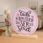 decoração enfeite para mesa - Tudo oque tiver que ser seu será - MDF e base de pinos