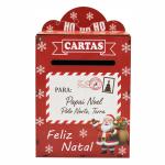 Decoração Natalina Caixa de Correio Papai Noel MDF Porta Cartas Decorativa para Mesa Lar 35x21x8 cm