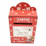 Decoração Natalina Caixa de Correio Papai Noel MDF Porta Cartas Decorativa para Mesa Lar 35x21x8 cm