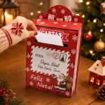 Decoração Natalina Caixa de Correio Papai Noel MDF Porta Cartas Decorativa para Mesa Lar 35x21x8 cm
