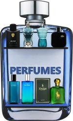 EXPOSITOR DE PERFUME AZUL ADESIVADO