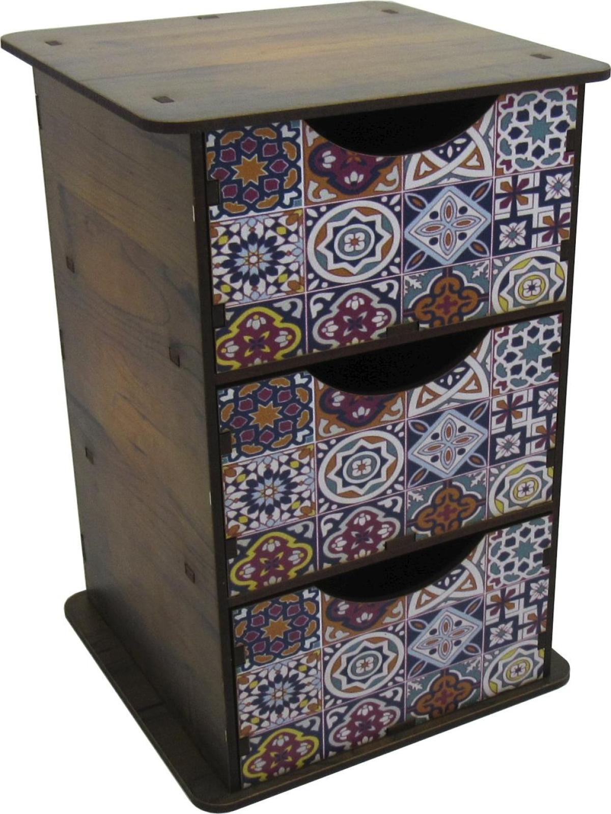Gaveteiro de Mesa Decorativo Amadeirado 3 Gavetas 13,5x13,5x20,5cm Mdf