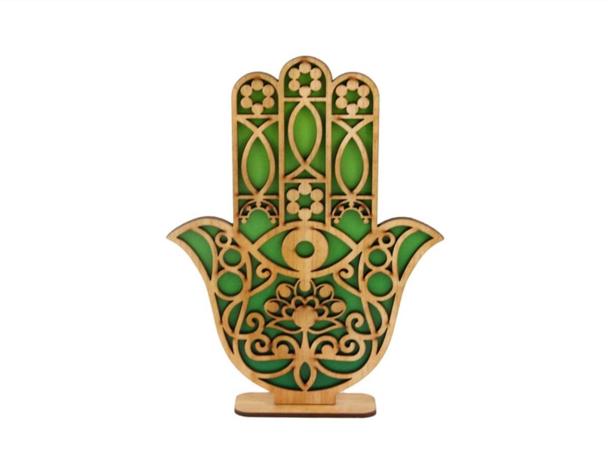 HAMSA VERDE C/BASE AD.  17X23CM