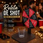 Jogo Roleta Drink Shot MDF Com Copo Acrílico Canelado Dose Festa Amigos Bar Presente Diversão