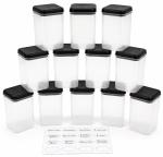 kit 12 Potes porta Temperos Condimentos Sal Parrilha 180ml Tampa Dupla Reforçada com Etiquetas