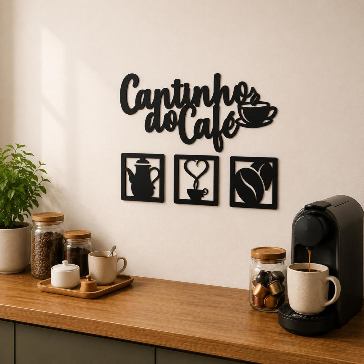 Kit 4 Apliques Cantinho do Café MDF - Preto