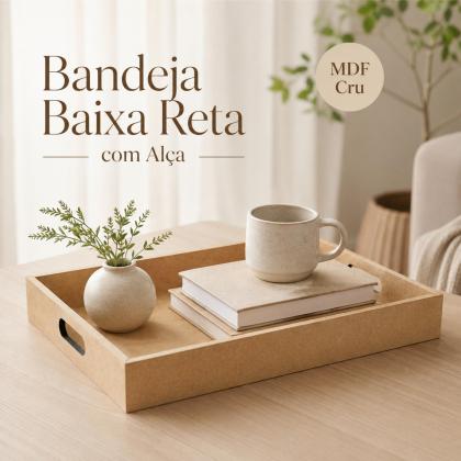 Kit 5 - Bandeja Retangular MDF Cru Lisa com Alça para Artesanato Decoração Organizador
