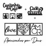 Kit 6 Placas Decorativas + 2 Letreiros Cantinho do Café e Abençoados + Porta Chaves MDF Preto Kit 6 Placas Decorativas + 2 Letreiros Cantinho do Café e Abençoados + Porta Chaves MDF Preto