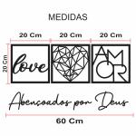 Kit 6 Placas Decorativas + 2 Letreiros Cantinho do Café e Abençoados + Porta Chaves MDF Preto
