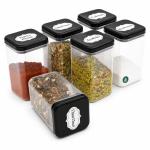 kit 6 Potes porta Temperos Condimentos Sal Parrilha 180ml Tampa Dupla Reforçada com Etiquetas