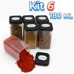 kit 6 Potes porta Temperos Condimentos Sal Parrilha 180ml Tampa Dupla Reforçada com Etiquetas