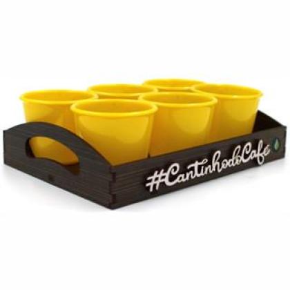 Kit 6 Xícaras Acrílica "Amarelo" Com Bandeja Cantinho do Café 85ml