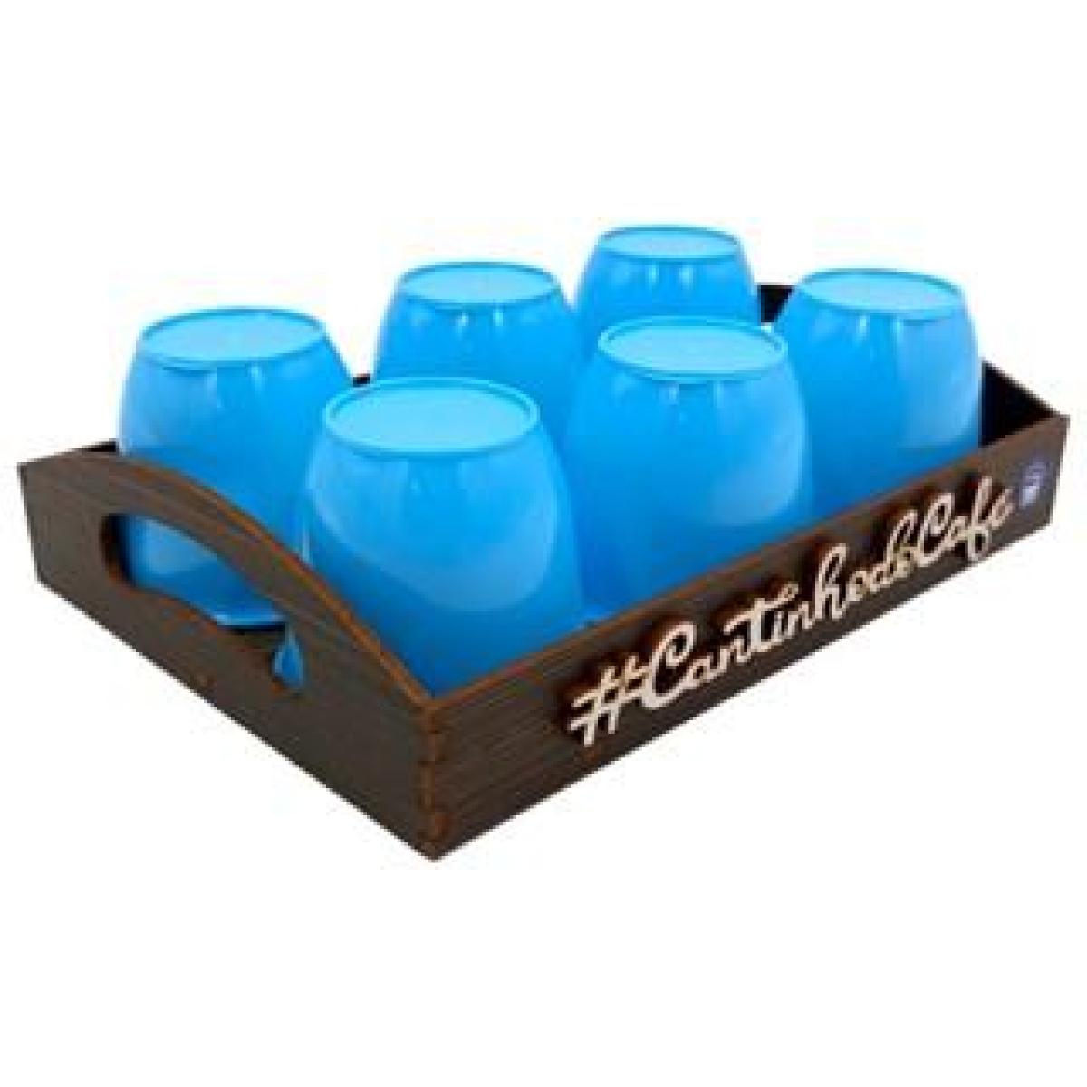 Kit 6 Xícaras Acrílica "Azul" Com Bandeja Cantinho do Café 85ml