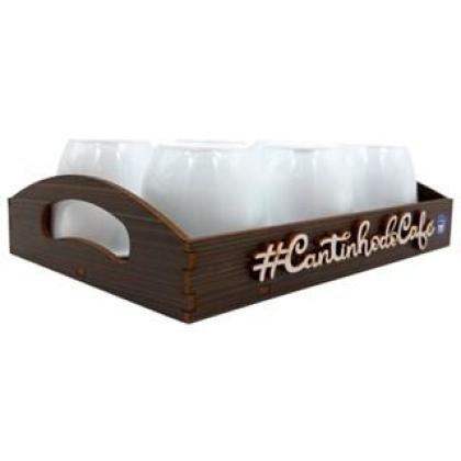 Kit 6 Xícaras Acrílica "Branco" Com Bandeja Cantinho do Café 85ml