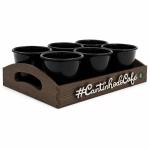 Kit 6 Xícaras Acrílica "Preto" Com Bandeja Cantinho do Café 85ml