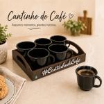 Kit 6 Xícaras Acrílica "Preto" Com Bandeja Cantinho do Café 85ml