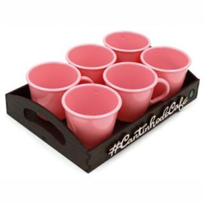 Kit 6 Xícaras Acrílica "Rosa" Com Bandeja Cantinho do Café 85ml