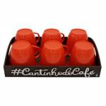 kit Bandeja com aplique cantinho do café com 6 xicaras Laranja  grandes acrílicas  de 180ml