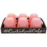 kit Bandeja com aplique cantinho do café com 6 xicaras Rosa grandes acrílicas  de 180ml