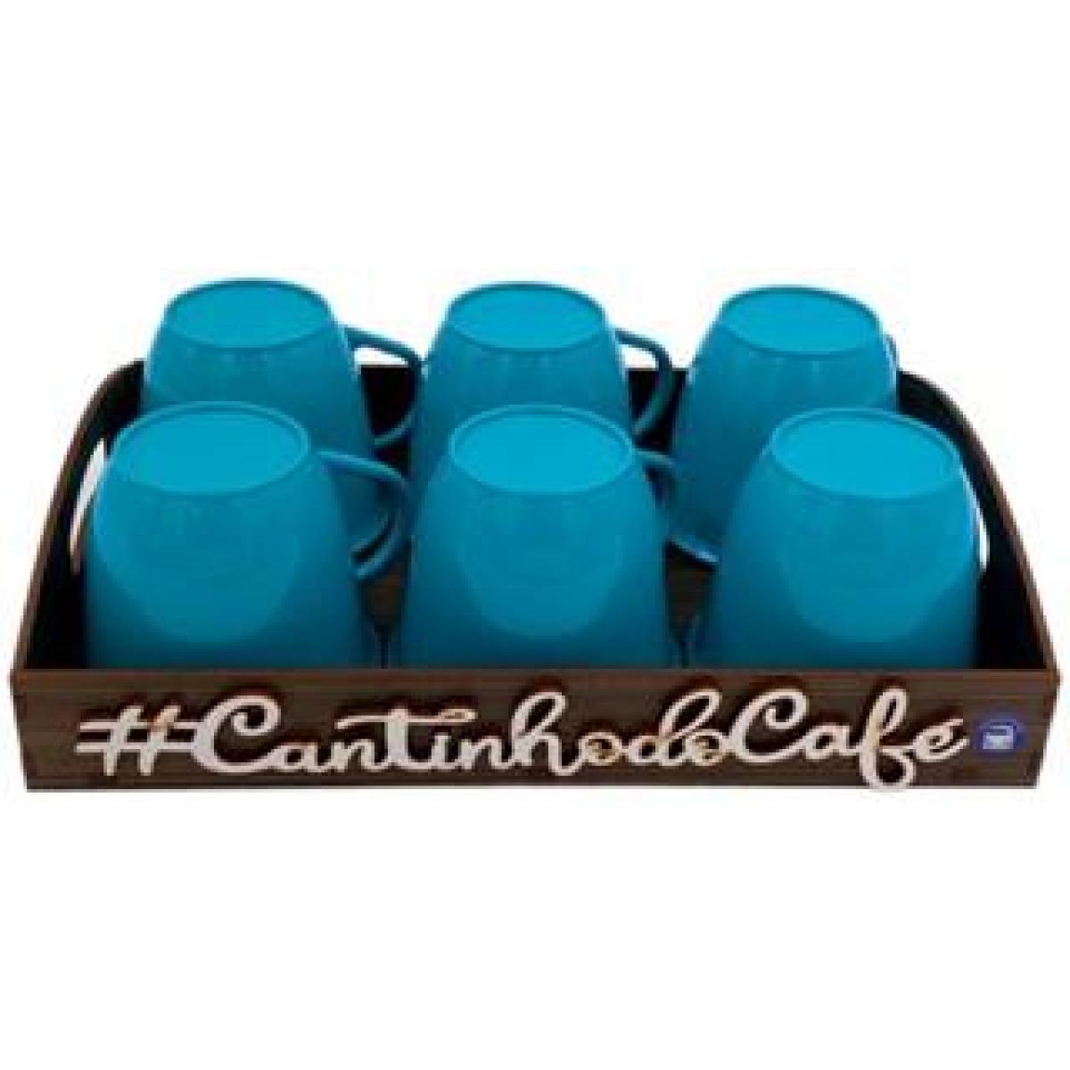 kit Bandeja com aplique cantinho do café com 6 xicaras tiffany grandes acrílicas  de 180ml