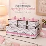 Kit Bebê 4 Peças MDF Nuvem Rosa ou Azul Higiene Bandeja Potes Organizador Infantil Maternidade