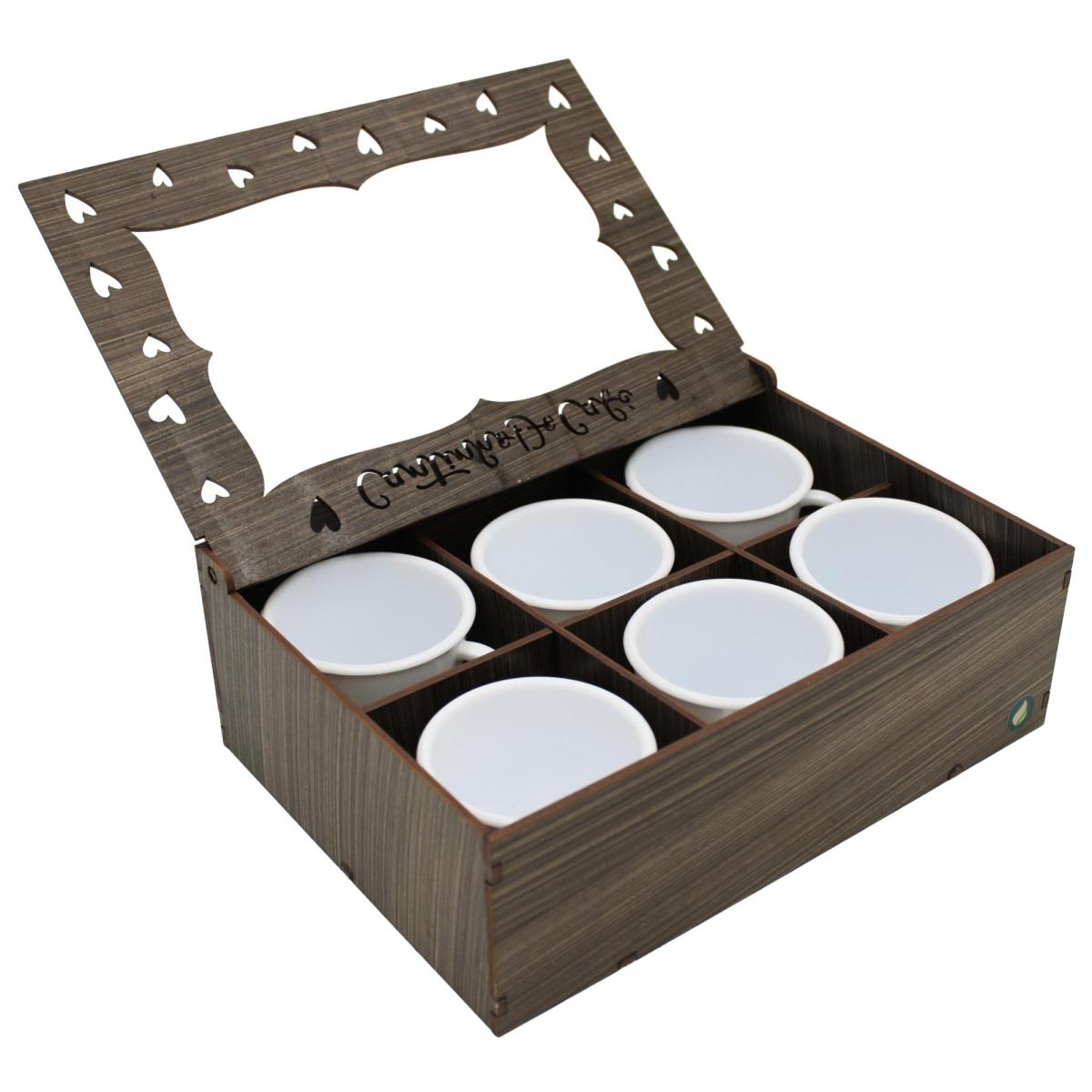 Kit Cantinho Café Completo: 6 Xícaras   Acrílico 85ml + Caixa MDF 