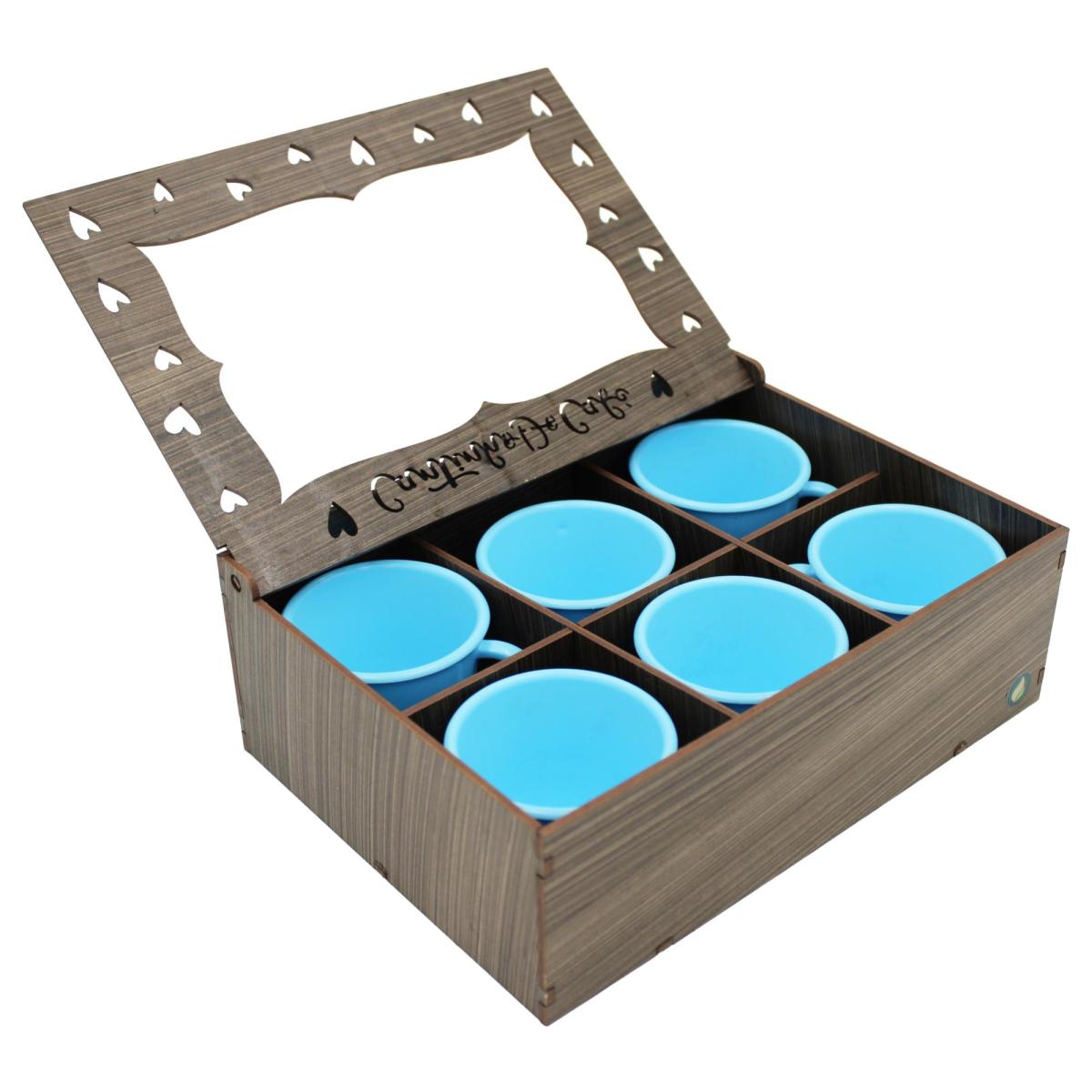 Kit Cantinho Café Completo: 6 Xícaras  azul Acrílico 85ml + Caixa MDF 