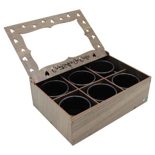 Kit Cantinho Café Completo: 6 Xícaras preta  Acrílico 85ml + Caixa MDF  Kit Cantinho Café Completo: 6 Xícaras preta  Acrílico 85ml + Caixa MDF