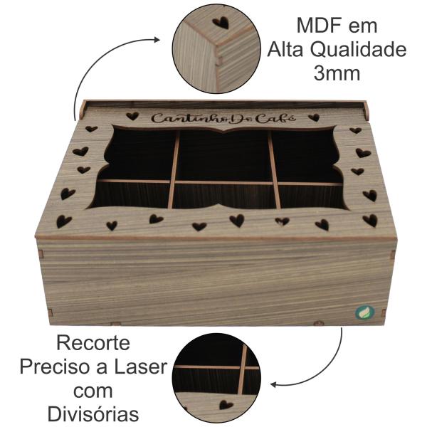 Kit Cantinho Café Completo: 6 Xícaras   Acrílico 85ml + Caixa MDF  Kit Cantinho Café Completo: 6 Xícaras   Acrílico 85ml + Caixa MDF