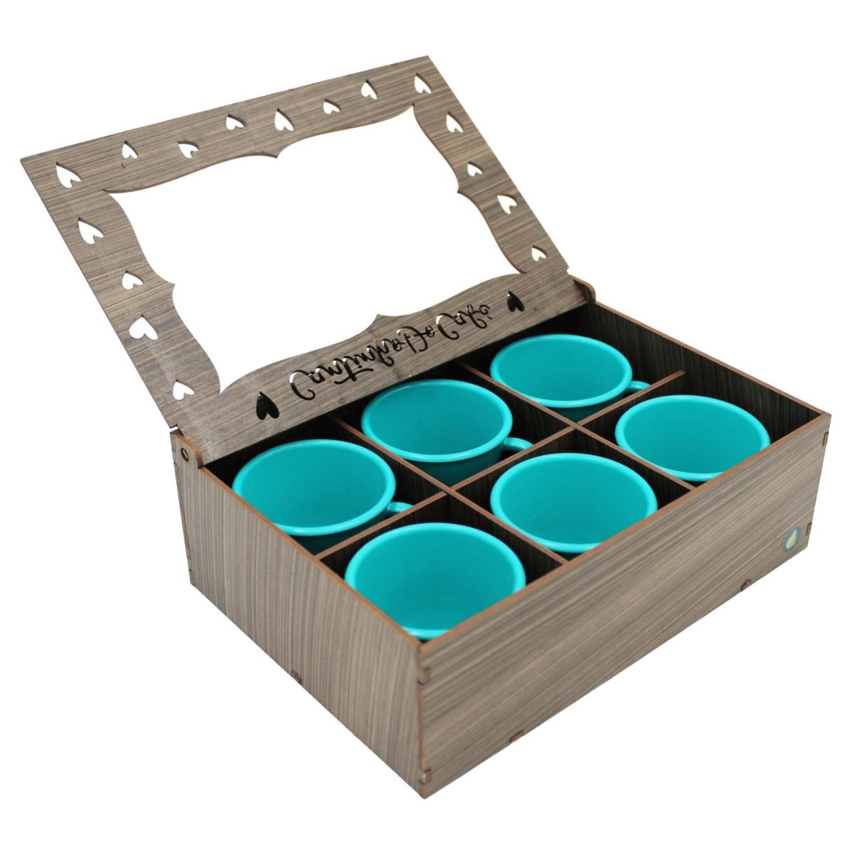 Kit Cantinho Café Completo: 6 Xícaras tiffany  Acrílico 85ml + Caixa MDF 