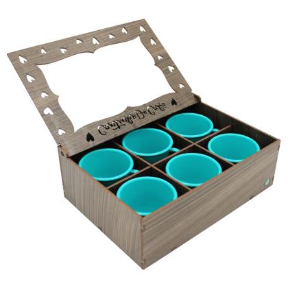 Kit Cantinho Café Completo: 6 Xícaras tiffany  Acrílico 85ml + Caixa MDF 