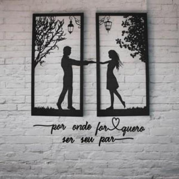 kit Casal Cabeceira + Frase Por Onde For Quero Ser Seu Par em 