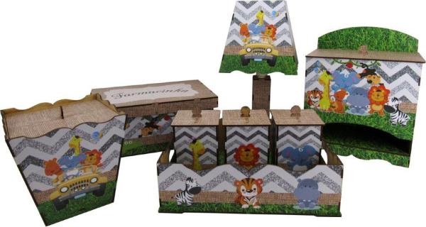 Kit Bebê 08 Peças Decoração Safari Mdf