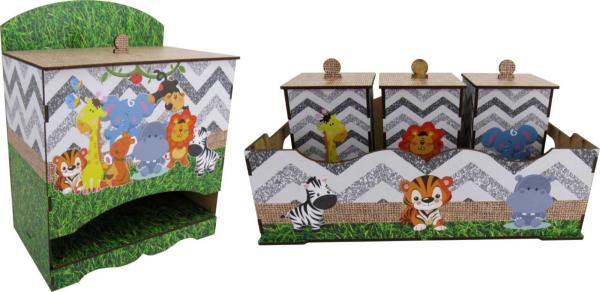 Kit Bebê 08 Peças Decoração Safari Mdf