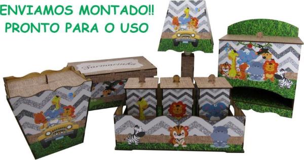 Kit Bebê 08 Peças Decoração Safari Mdf