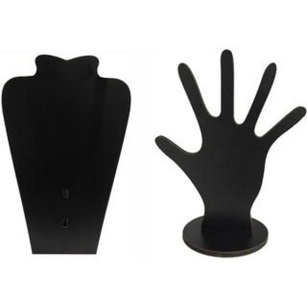 Kit  Expositor Organizador  Colares e Anel Jóias Bijuteria Preto Mdf