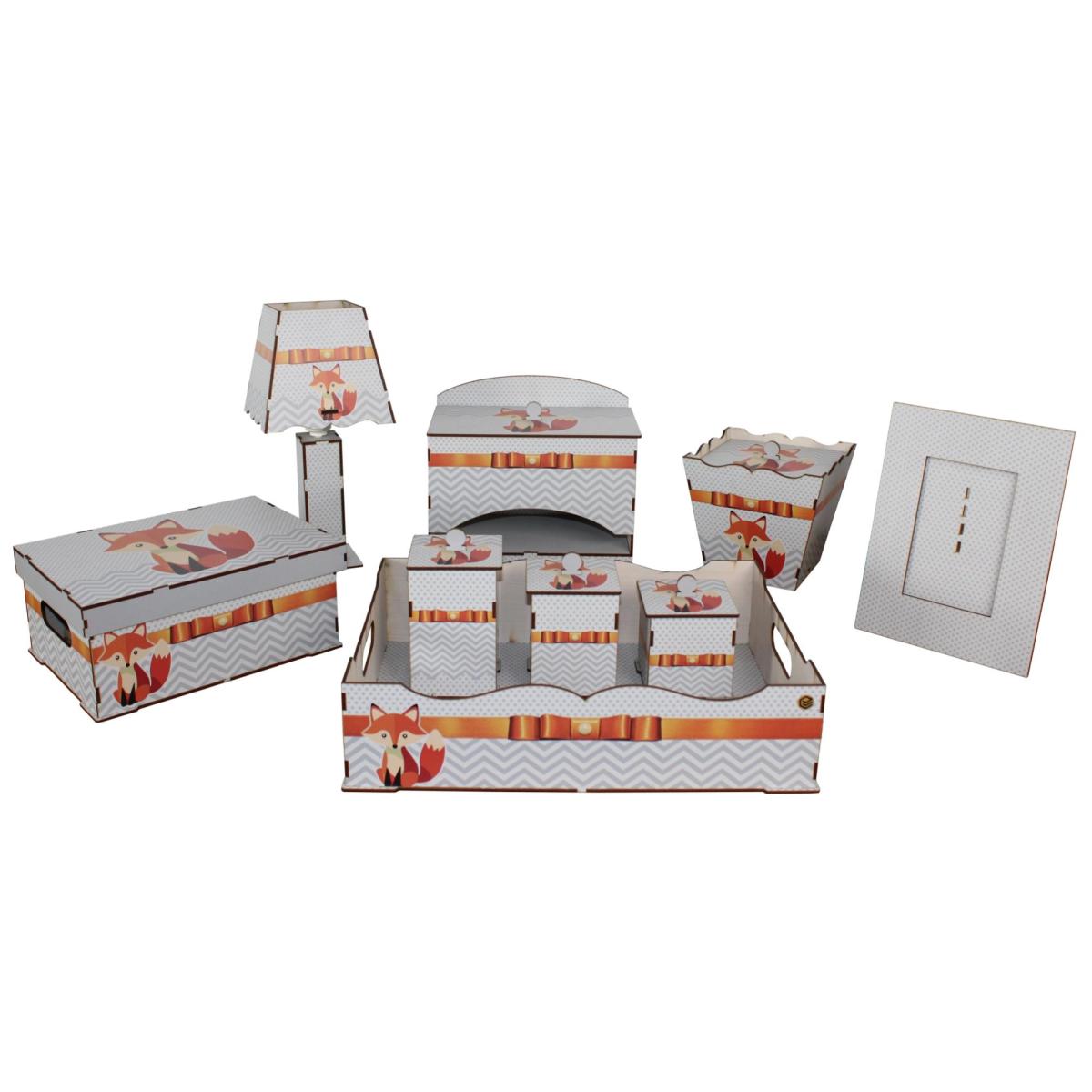 Kit Higiene Bebe 9 Peças MDF Premium Adesivado  - Raposa