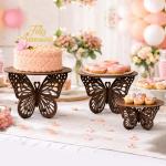 Kit Trio de Boleira Borboleta em MDF 3 Tamanhos Decoração Festa Jardim Encantado - cor Nogueira