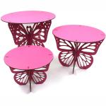 Kit Trio de Boleira Borboleta em MDF 3 Tamanhos Decoração Festa Jardim Encantado - cor Rosa