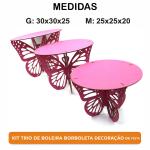 Kit Trio de Boleira Borboleta em MDF 3 Tamanhos Decoração Festa Jardim Encantado - cor Rosa