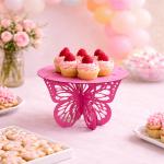 Kit Trio de Boleira Borboleta em MDF 3 Tamanhos Decoração Festa Jardim Encantado - cor Rosa