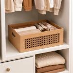 kit Trio de Caixa Organizadora MDF com Tampa Vazado Laser Estilo Palha Multiuso Guarda Roupa Closet Premium Box