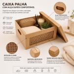kit Trio de Caixa Organizadora MDF com Tampa Vazado Laser Estilo Palha Multiuso Guarda Roupa Closet Premium Box