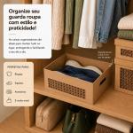 kit Trio de Caixa Organizadora MDF com Tampa Vazado Laser Estilo Palha Multiuso Guarda Roupa Closet Premium Box