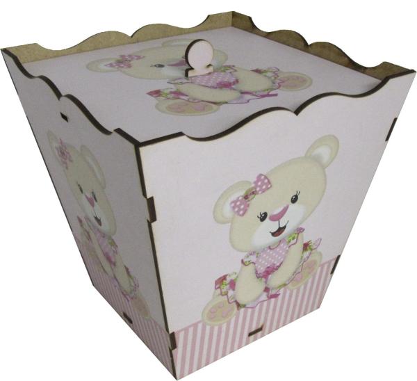 Lixeira Decoração Ursa Rosa Mdf