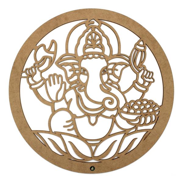 MANDALA LASER GANESHA E FLOR DE LOTUS 3MM 44CM MDF Crú